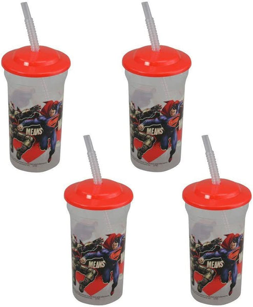 Zak Designs Batman Vs Superman 16oz Sports Tumbler Cups with Lids & Straws, 4-Pack