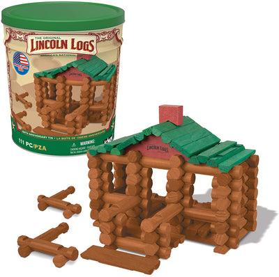 Lincoln Logs 100th Anniversary Tin-111 Pieces-Real Wood Logs-Ages 3+