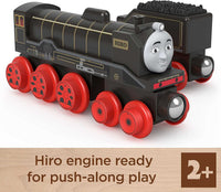 Thomas & Friends Wooden Railway Hiro Engine and Coal Car, Push-Along Train Made from sustainably sourced Wood for Kids 2 Years and up