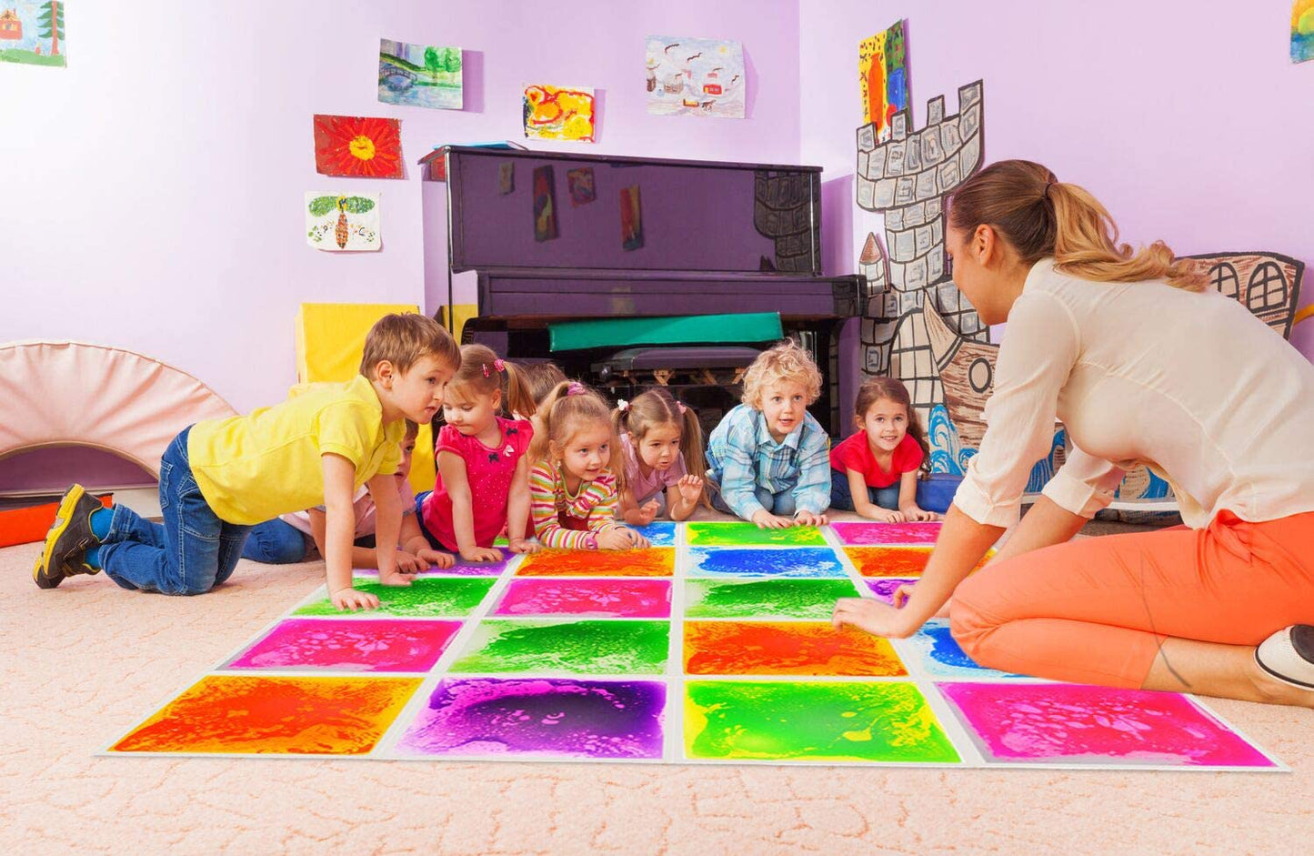Surf Tiles 19.7in X 19.7in (50cm X 50cm) Colorful Liquid Floor Tile Mat for Kid