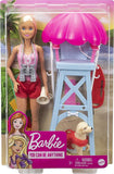 Barbie Lifeguard Playset, Blonde Doll (12-in), Swim Outfit, Lifeguard Chair, Umbrella, Megaphone, Binoculars, 2 Flags, Dog Figure & More, Great Gift for Ages 3 & Up