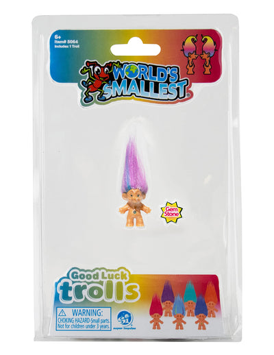 World's Smallest Good Luck Trolls. Mini 1 inch Tall Toy Action Figure with an Extra 1.5 inches of Hair! Six Adorable Good Luck Trolls to Collect! Great for School Project, Arts Crafts, Party Favors
