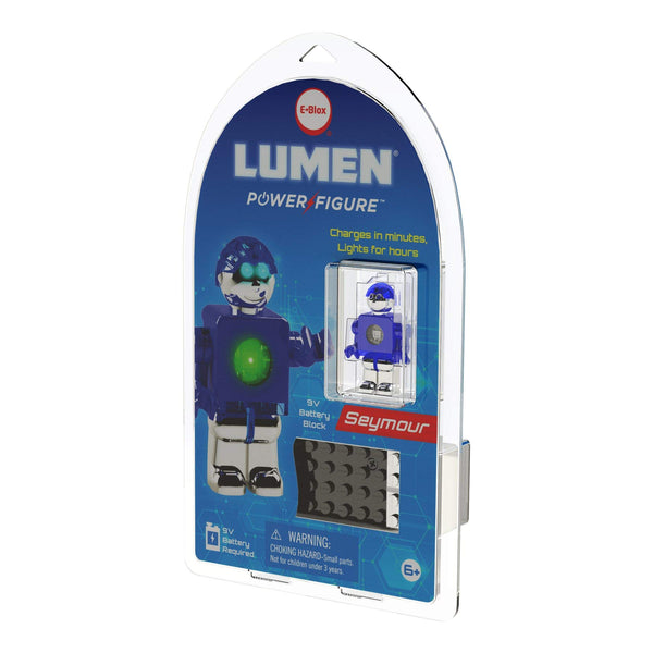 E-Blox Lumen Power Figure Seymour, LED Glowing Light Up Figure, Glows Green & Blue When Connected to Metal Contact Point, Building Blox STEM Toy for Kids, Birthday Gift, Boys, Girls, 6+