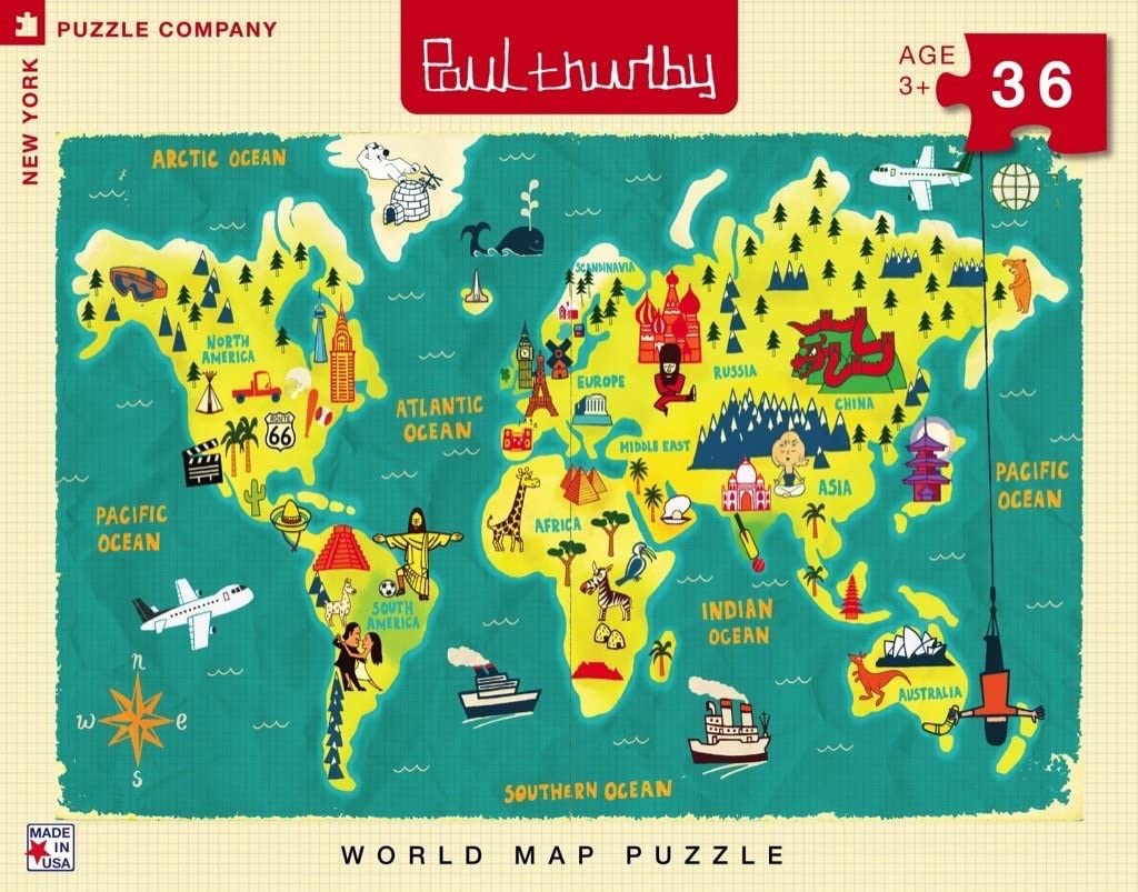 New York Puzzle Company - Paul Thurlby World Map - 36 Piece Jigsaw Puzzle
