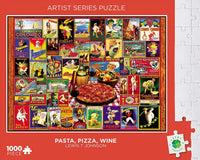 Lucky Puzzles 1000 Piece Jigsaw Puzzle - Pasta Pizza and Wine by Lewis T Johnson