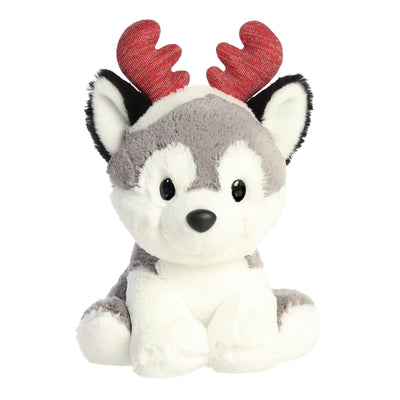 Aurora® Festive Holiday Christmas Trio™ Antler Husky™ Stuffed Animal - Seasonal Cheer - Heartwarming Gifts - Gray 8.5 Inches