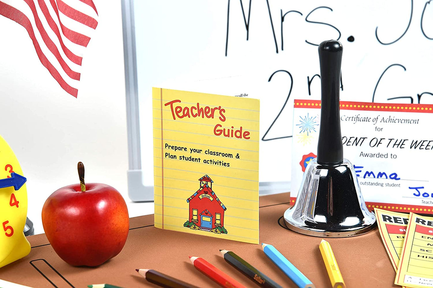 Ben Franklin Toys Play Teacher Role-Play Set Includes Reusable White Board, Bell, Report Cards, for Home or Classroom