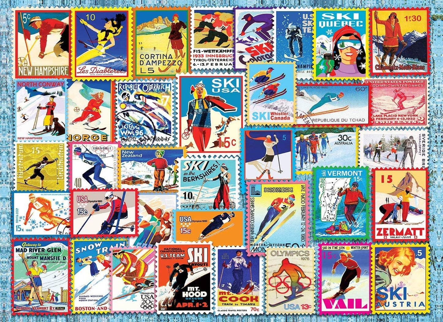 Lucky Puzzles 1000 Piece Ski Stamps Puzzle