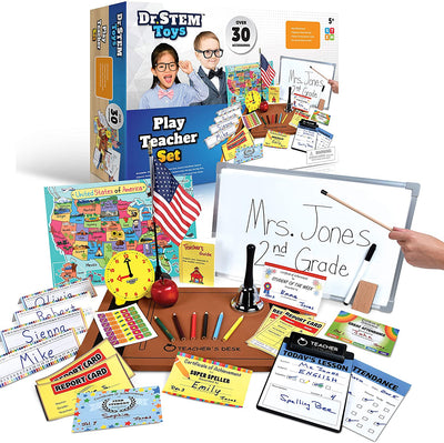 Ben Franklin Toys Play Teacher Role-Play Set Includes Reusable White Board, Bell, Report Cards, for Home or Classroom