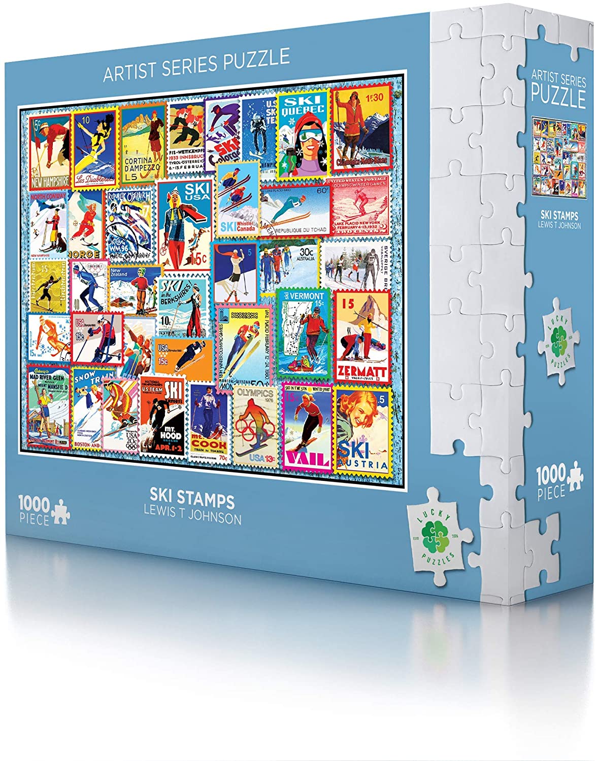 Lucky Puzzles 1000 Piece Ski Stamps Puzzle