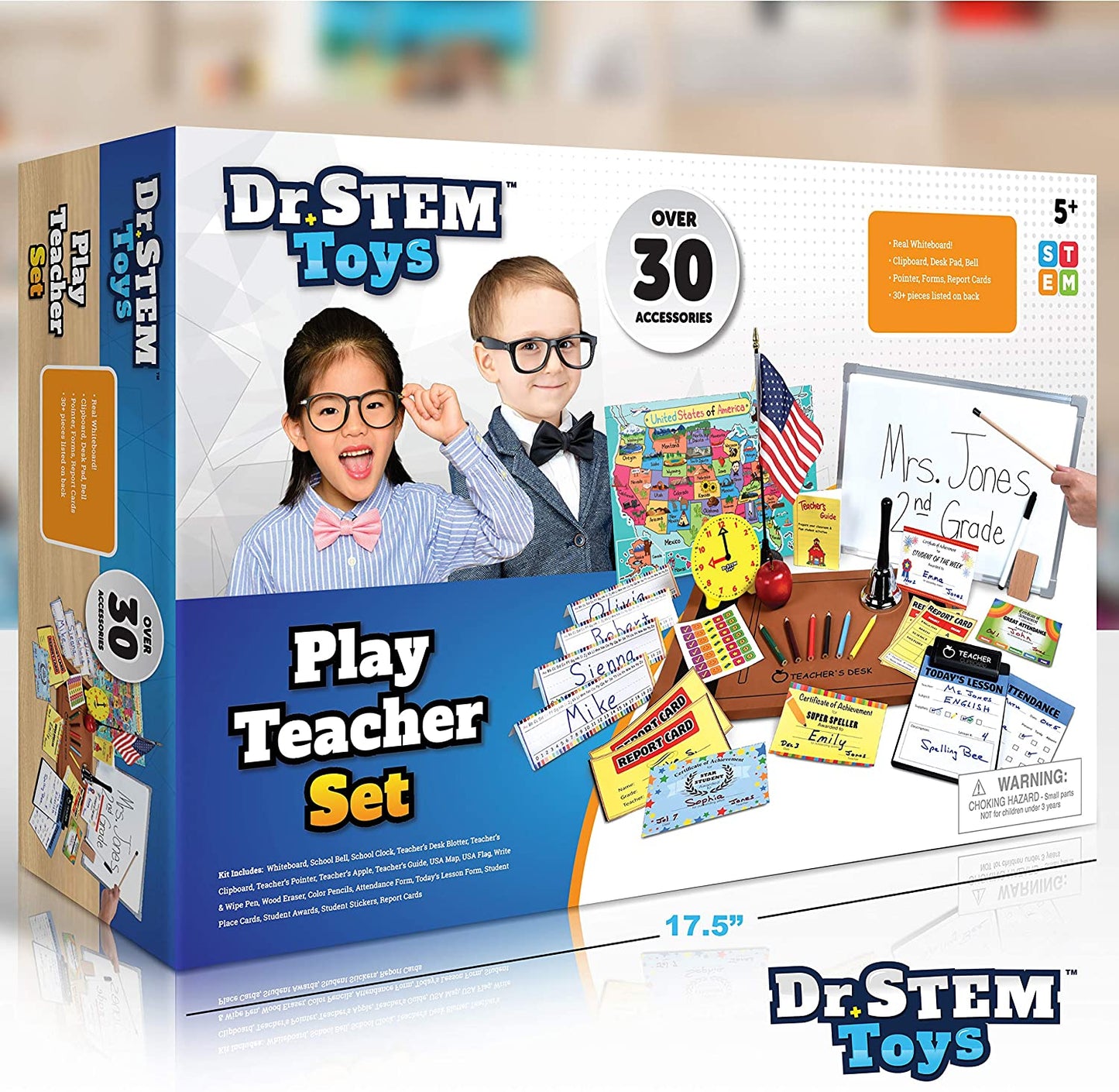 Ben Franklin Toys Play Teacher Role-Play Set Includes Reusable White Board, Bell, Report Cards, for Home or Classroom