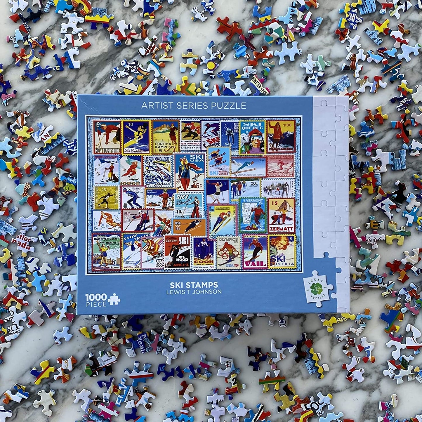 Lucky Puzzles 1000 Piece Ski Stamps Puzzle