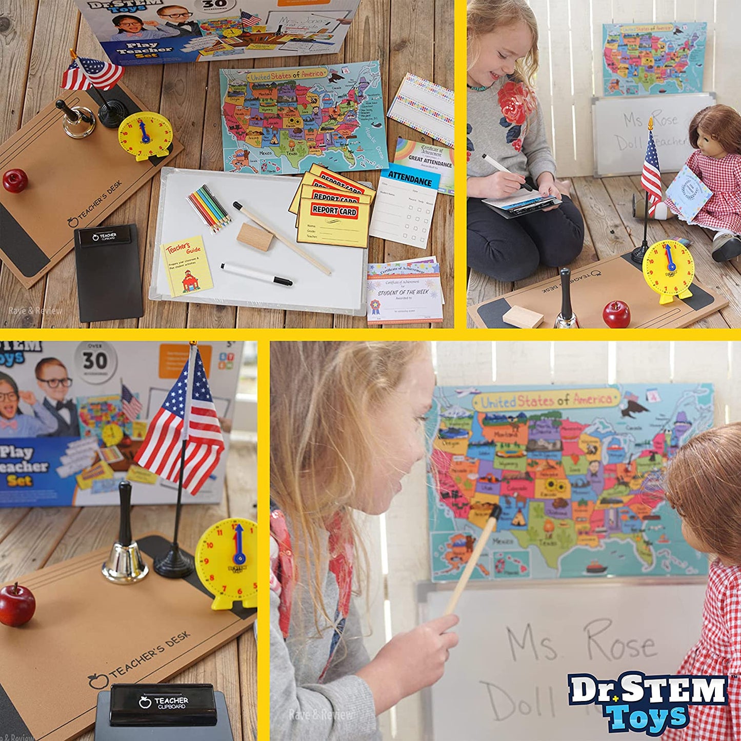 Ben Franklin Toys Play Teacher Role-Play Set Includes Reusable White Board, Bell, Report Cards, for Home or Classroom