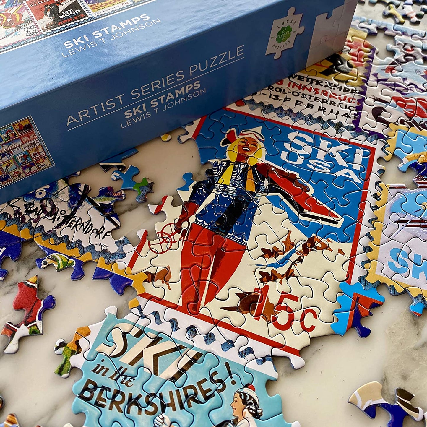 Lucky Puzzles 1000 Piece Ski Stamps Puzzle