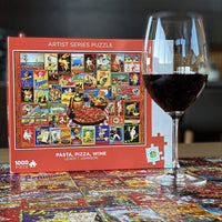Lucky Puzzles 1000 Piece Jigsaw Puzzle - Pasta Pizza and Wine by Lewis T Johnson