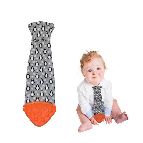 Tasty Tie® - Tasty Tie Silicone Teether, Crinkle Toy & Baby Tie (Penguin)